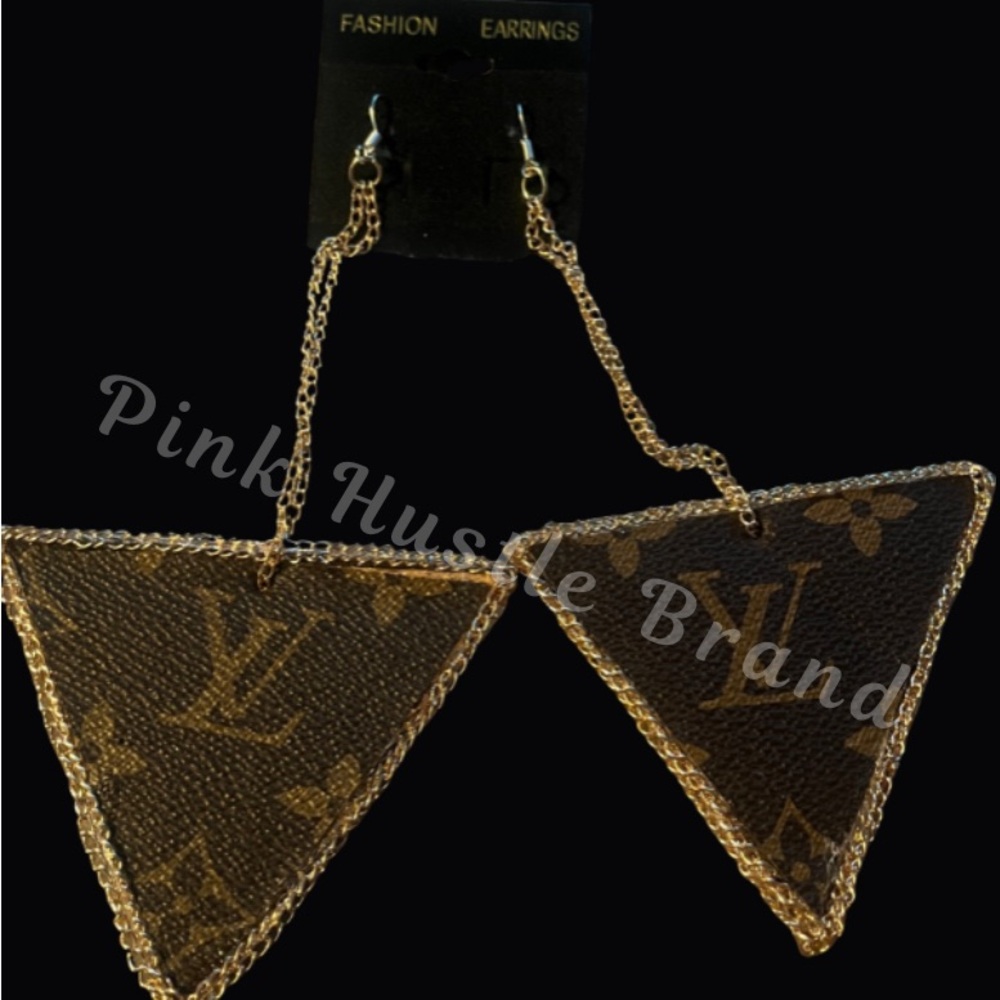 Gold and Brown Triangle Earrings